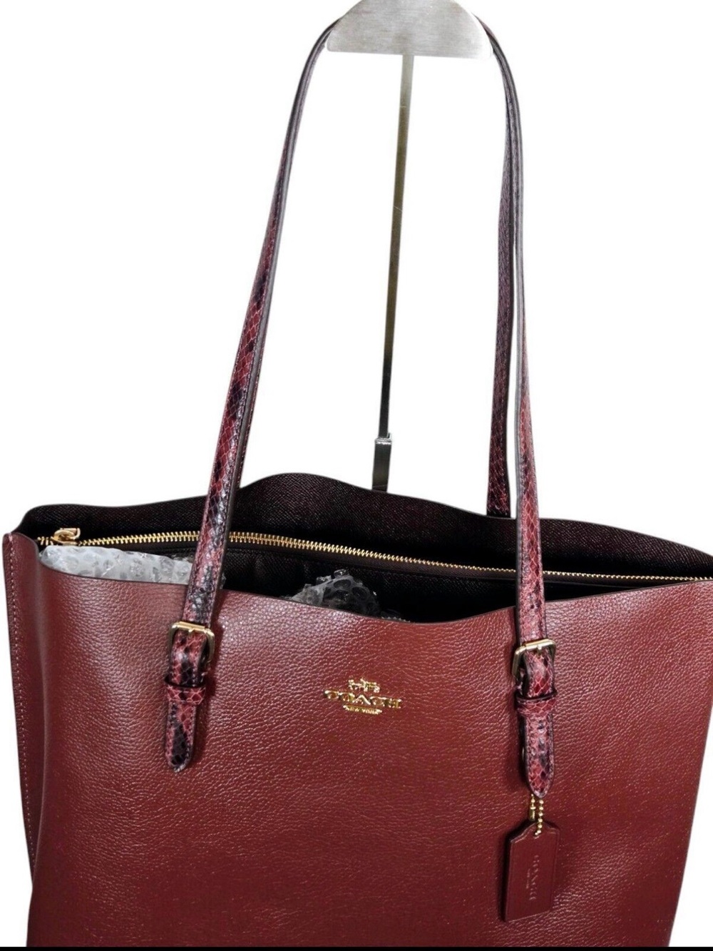 COACH Large Mollie Double Face & Snake Embossed Leather Tote Wine Red CC750 - Picture 2 of 6